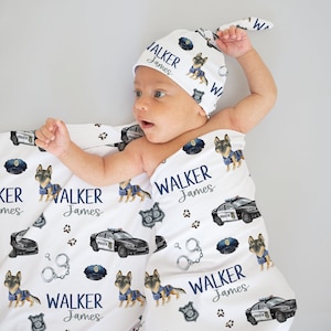 Polizei Swaddle, personalisierte Cop Baby Swaddle, Neugeborenen Foto Prop individuelle Baby Swaddle, Krankenhaus Decke, Polizist Baby Shower Geschenk