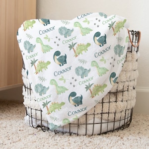 Dinosaur Baby Blanket, Dinosaur Personalized Baby Blanket, Personalized Baby Boy Blanket, Baby Shower Gift, Dinosaur Toddler Gift  349