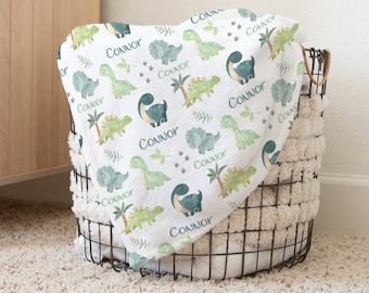 Dinosaurier-Babydecke, personalisierte Dinosaurier-Babydecke, personalisierte Baby-Jungendecke, Babyparty-Geschenk, Dinosaurier-Kleinkind-Geschenk 349