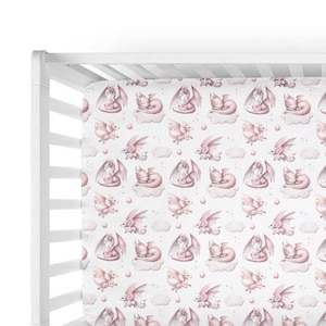 Baby Girl Dragon Crib  Sheet for Dragon Nursery- Watercolor Dragon Sheet for Fantasy Crib Bedding Set - Baby Girl Shower Gift- 341