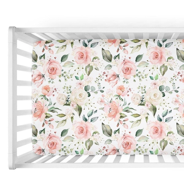 Vintage Floral Crib Sheet for Safari Nursery- Watercolor Dusty Rose Flowers Crib Sheet - Baby Shower Gift- Mauve Floral Baby Bedding