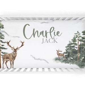 Woodland Deer Crib Sheet -Deer Nursery Bedding- Watercolor Woodland Animal Crib Sheet -Baby Shower Gift- Deer Hunting Baby Bedding -S303