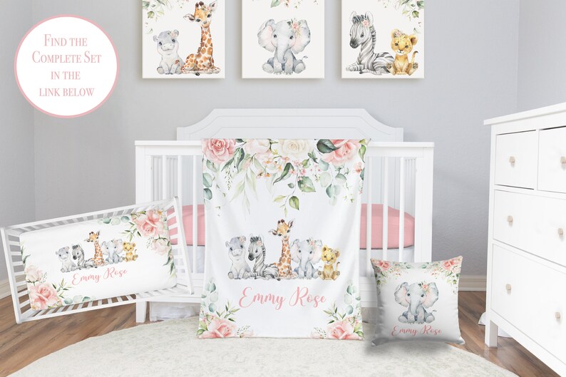 Baby Girl Safari Animal Wall Art Safari Nursery Wall Art Etsy