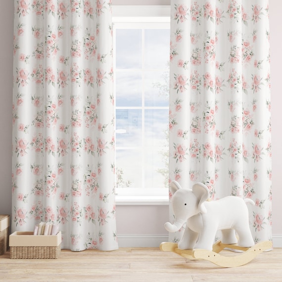 Floral Nursery Curtains- Blush Flowers Blackout Curtains - Custom Sheer Drapes - Blush Floral Nursery Decor - Custom Girls Curtains - 321