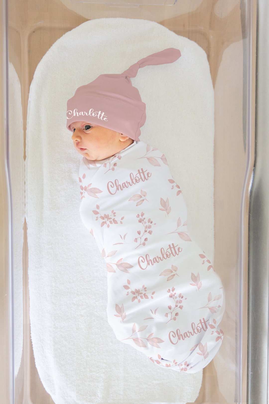 Baby Girl Swaddle Set With Name Custom Blanket Headband Personalized
