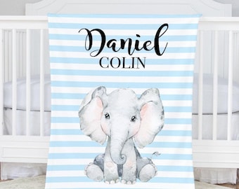 Manta personalizada para bebé con elefante - Ropa de cama para guardería con elefante - Regalo para baby shower - Regalo personalizado con elefante para bebé
