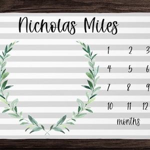 Baby Boy Milestone Blanket with Leaves,  Simple Milestone Blanket, Personalized Baby Boy Blanket, Month Baby Blanket, Baby Shower Gift