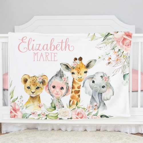 Safari Crib Bedding Set Personalized Baby Girl Blanket Etsy