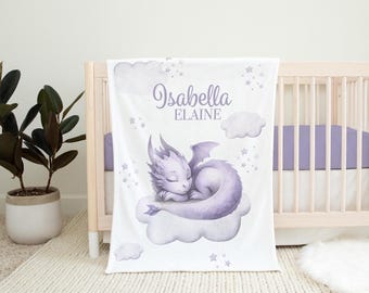 Girl Dragon Blanket, Sleeping Dragon Personalized Baby Blanket, Baby Girl Blanket, Custom Baby Blanket, Toddler Dragon Gift Dragon Nursery