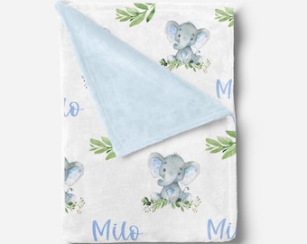 Elephant Baby Blanket with Name- Baby Boy Blanket - Personalized Baby Blanket Boy- Safari Baby Blanket  Elephant Nursery -Baby Shower Gift