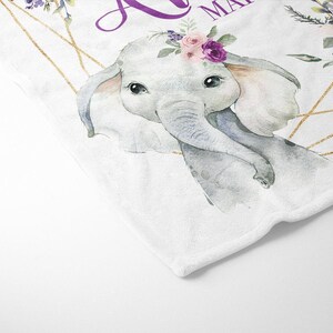 Elephant Baby Bedding Set, Purple Crib Bedding Set, Plum Floral Elephant Bedding, Personalized Crib Bedding Girl Floral Elephant Nursery image 3