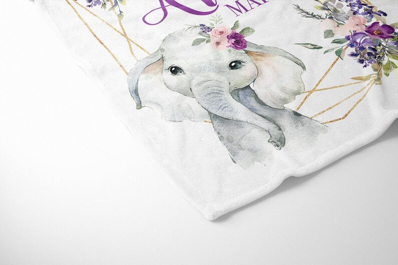 Elephant Baby Bedding Set, Purple Crib Bedding Set, Plum Floral Elephant Bedding, Personalized Crib Bedding Girl Floral Elephant Nursery image 3