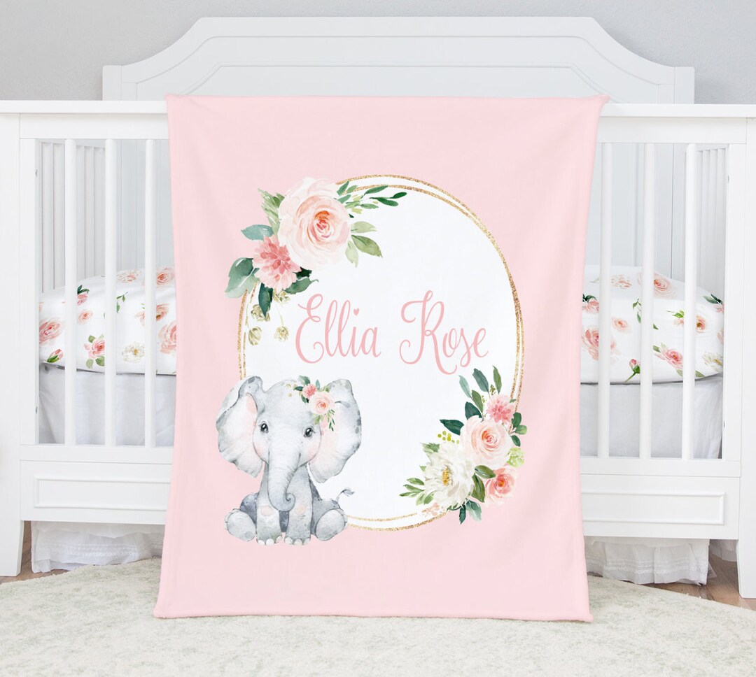 Floral Elephant Baby Blanket Girl Personalized Baby Girl Etsy