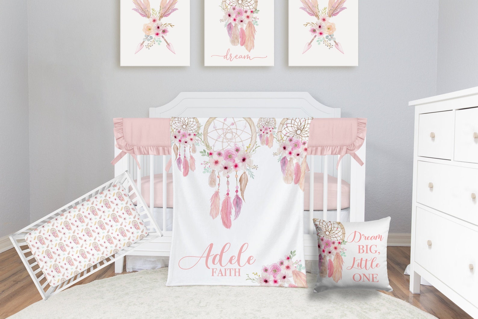Baby Girl Boho Bedding Set Floral Boho Crib Bedding Set Etsy
