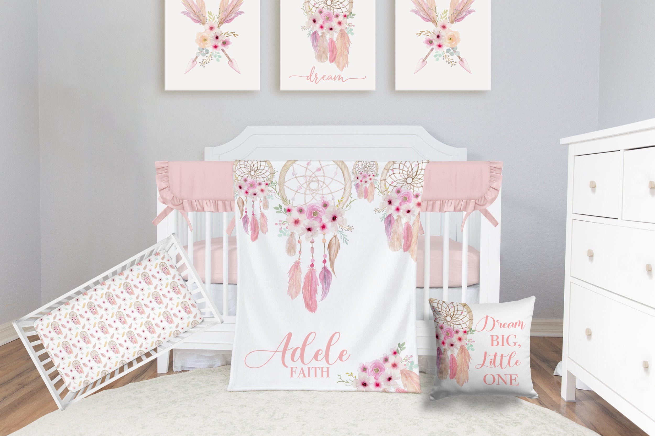 Baby Girl Boho Bedding Set Floral Boho Crib Bedding Set Etsy