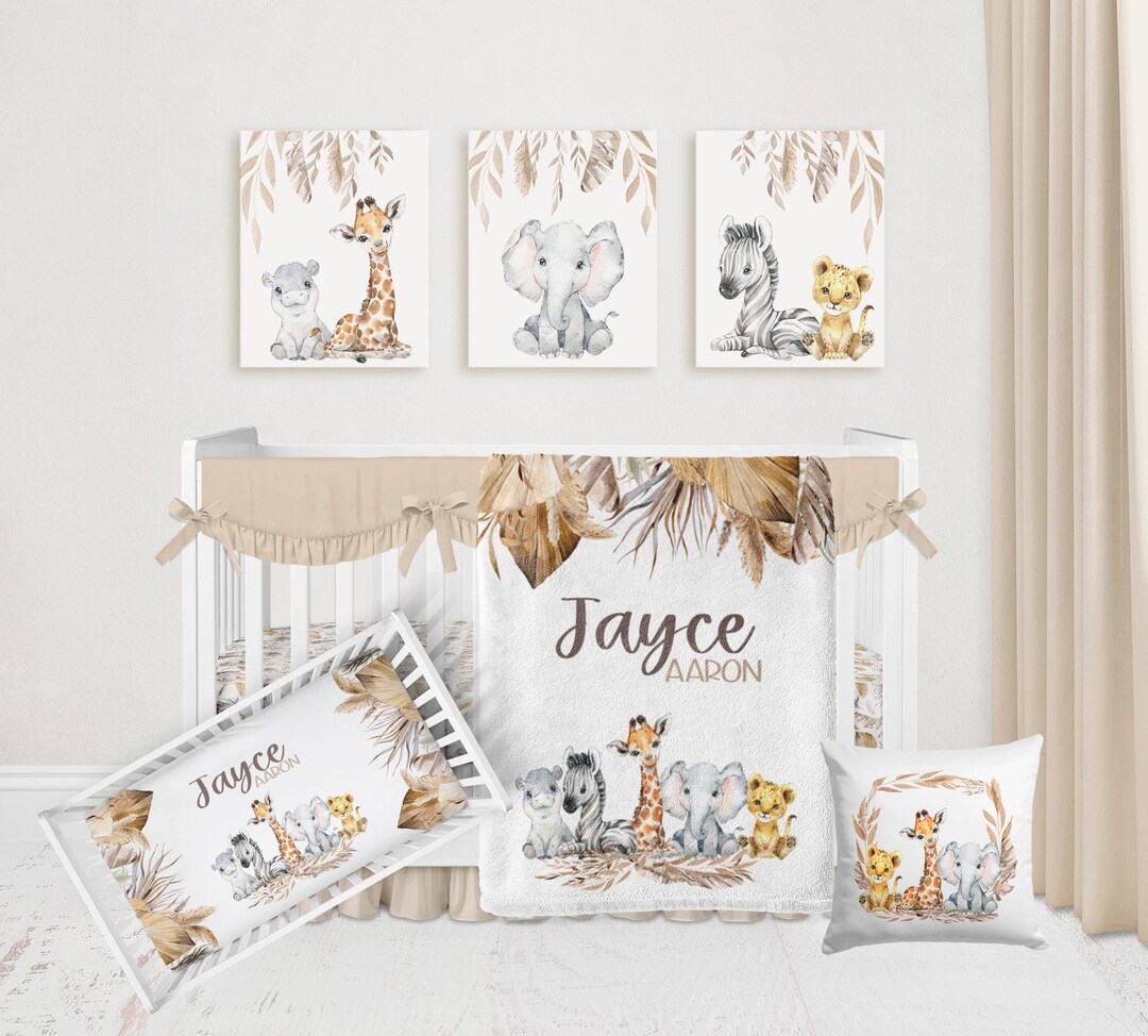 Boho Safari Crib Bedding Set, Personalized Safari Nursery, Safari