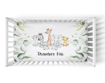 Personalized  Crib Sheet for Baby Boy Safari Nursery- Safari Animal Baby Bedding - Safari Crib Sheet - Custom Elephant Baby Shower Gift