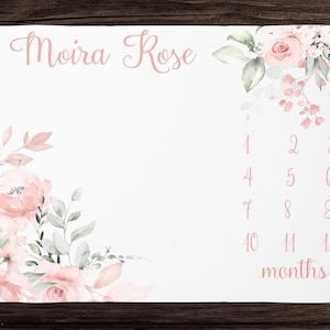 Baby Girl Milestone Blanket - Blush Floral Monthly Growth Blanket-Personalized Baby Girl Blanket with Soft Florals - Custom Baby Shower Gift