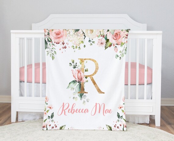 Personalized Baby Girl Blanket Monogrammed Baby Blanket Girl floral Baby Bedding baby Shower Gift baby Name Blanket floral Baby Bedding Etsy