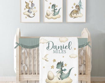 Personalized Dragon Blanket- Dragon Baby Blanket with name -Custom Baby Shower Gift -Kids Name Blanket- Dragon Crib Bedding -Dragon Gift 322