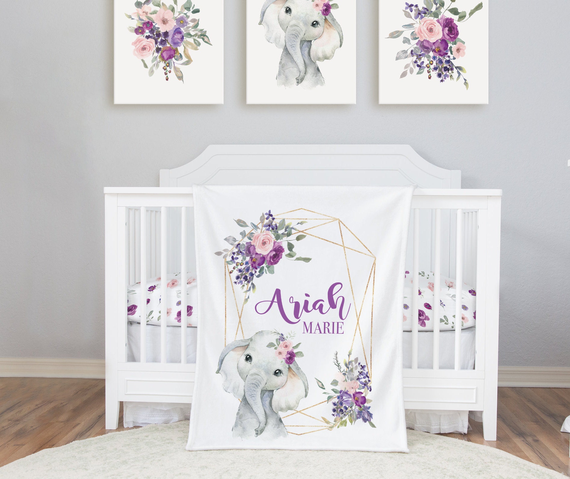 Elephant Baby Bedding Set Purple Crib Bedding Set Plum Etsy