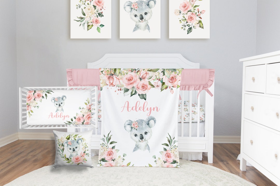Baby Girl Koala Crib Bedding Set Personalized Baby Girl Koala Etsy