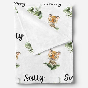 Tiger Baby Blanket with Name-  Personalized Baby Blanket Boy- Custom Baby Swaddle with Name -Jungle Nursery -Tiger Baby Shower Gift