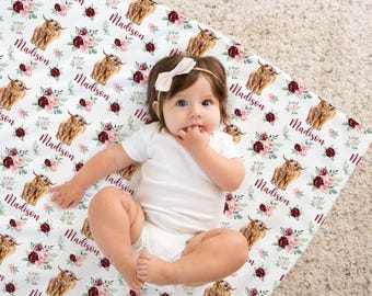 Highland Kuh Decke Mädchen, Baby Mädchen Decke, personalisierte Kleinkind Decke, Baby Girl Farm Kinderzimmer, Kleinkind Geburtstagsgeschenk, 327