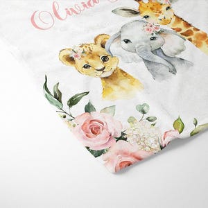Safari Crib Bedding Set, Personalized Baby Girl Blanket, Safari Animal Nursery Set Baby Girl Bedding Set Safari Crib Sheet, Elephant Bedding image 3
