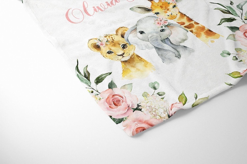 Safari Crib Bedding Set, Personalized Baby Girl Blanket, Safari Animal Nursery Set Baby Girl Bedding Set Safari Crib Sheet, Elephant Bedding image 3