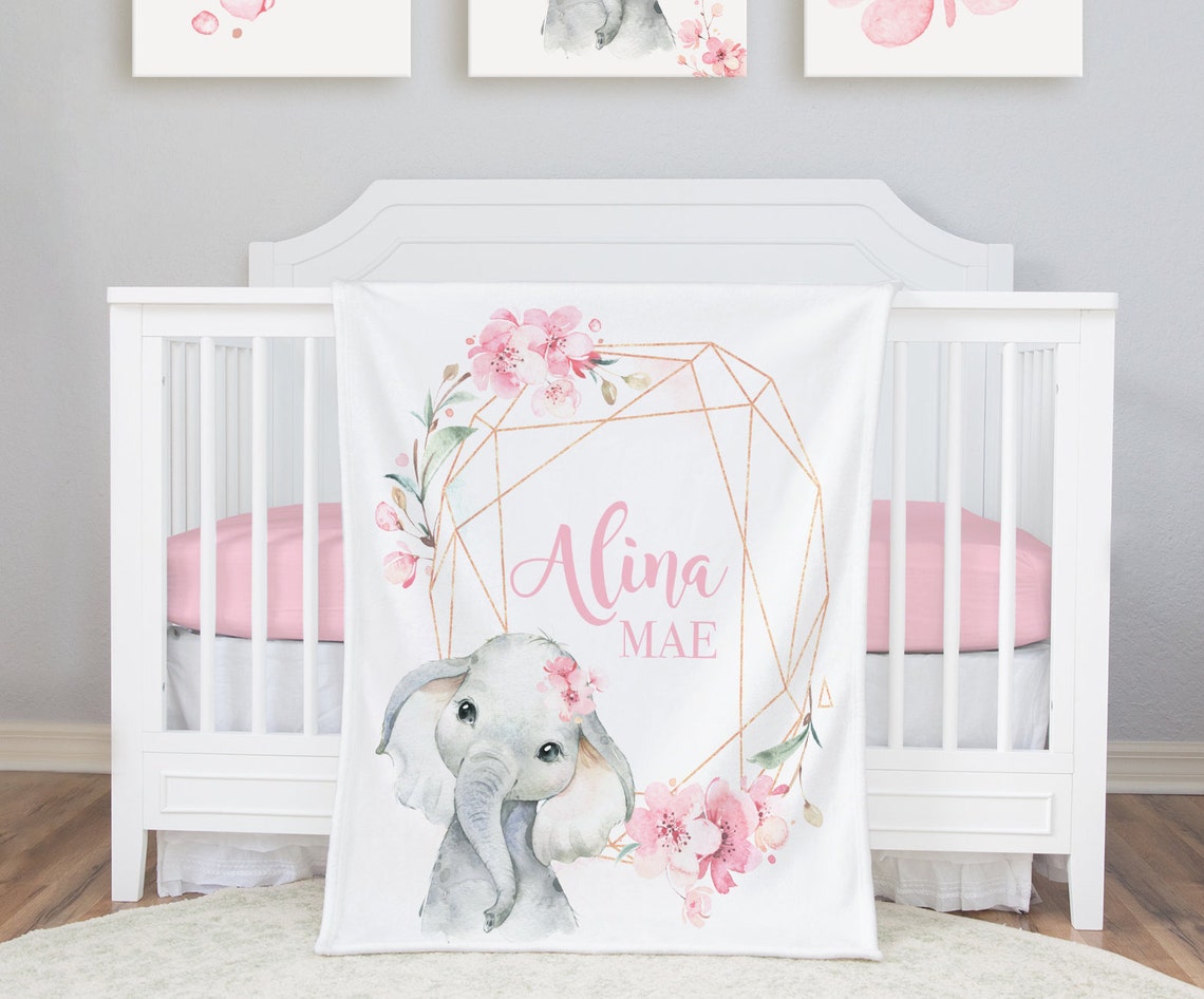 Floral Elephant Crib Bedding Set Personalized Baby Girl Etsy