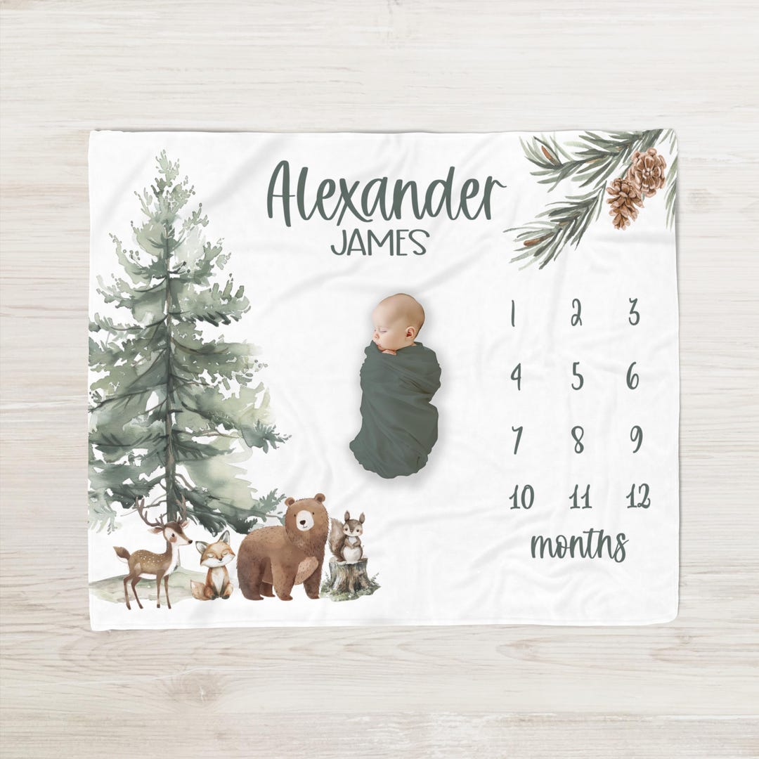 Woodland Animal Milestone Blanket- Baby Boy Monthly Photos Blanket ...