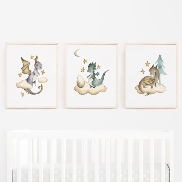 Arte de pared de dragón - Arte de pared de dragón para guardería - Para habitación infantil - Láminas de arte de dragón imprimibles - Arte de sala de juegos - Arte de pared infantil de género neutro 322