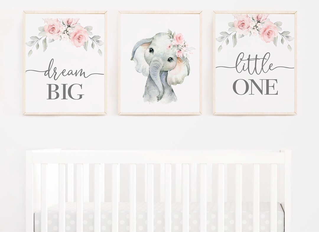 Floral Elephant Wall Art Printable Nursery Wall Art Safari Girl Nursery