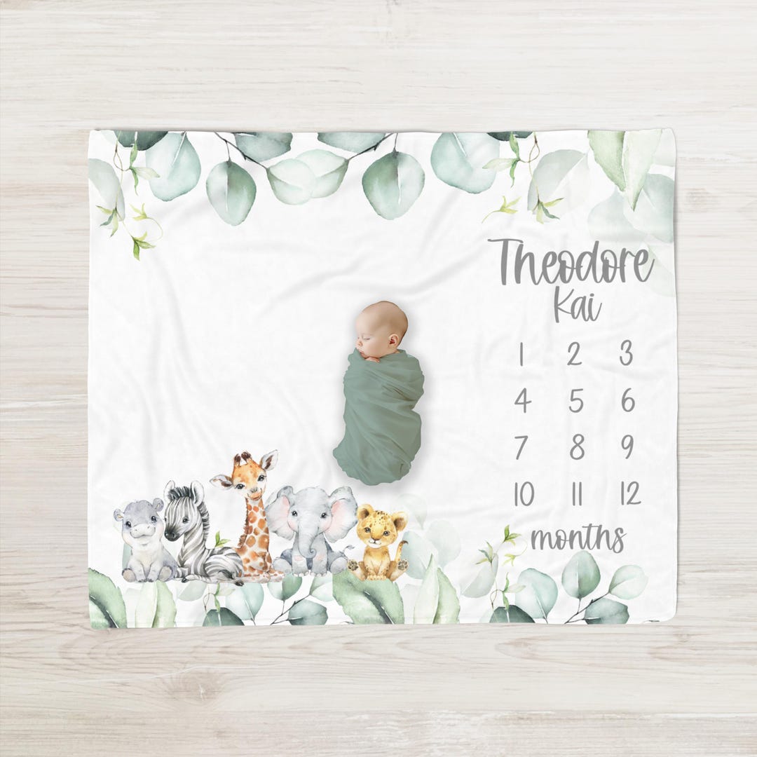 Safari Animal Milestone Blanket Boy Monthly Photos Blanket-personalized ...