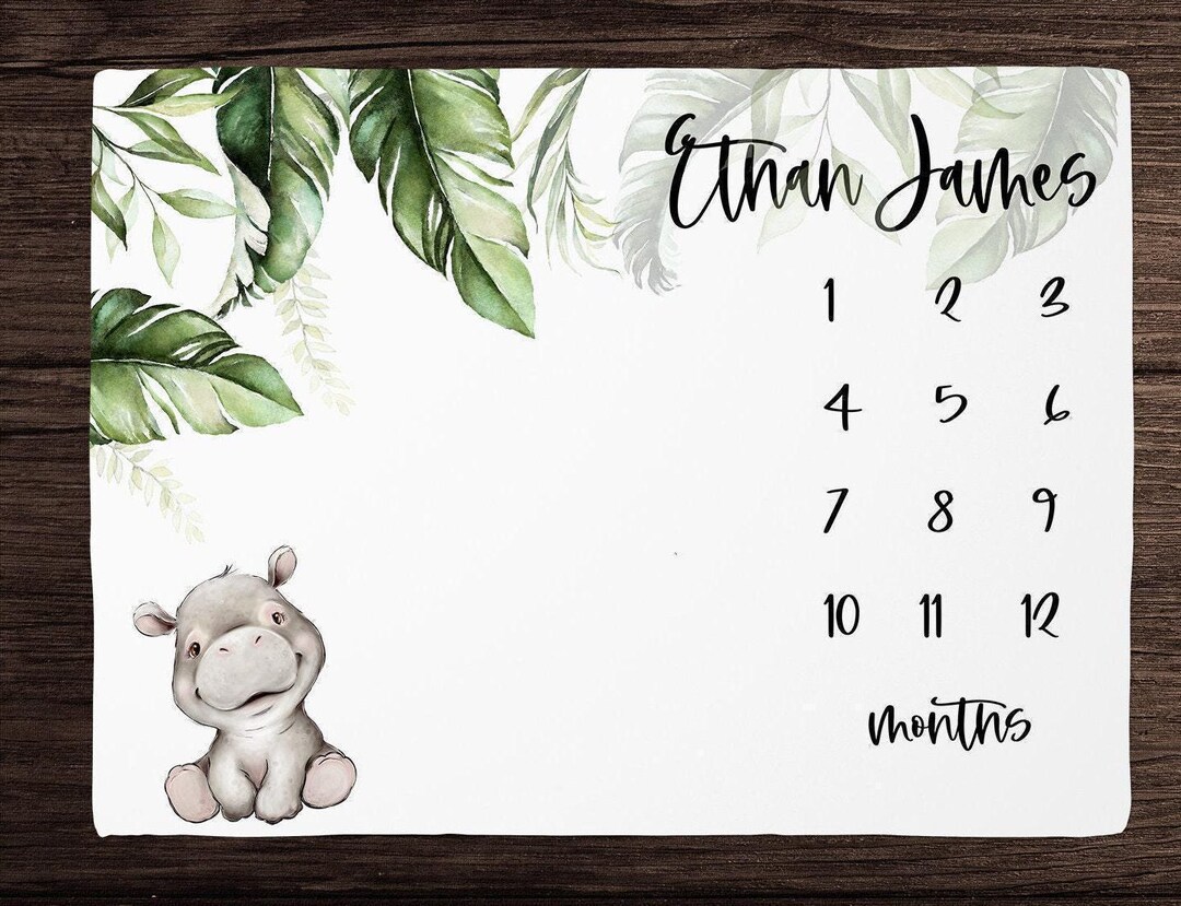 Hippo Milestone Blanket Boy -personalized Baby Boy Blanket With Safari ...