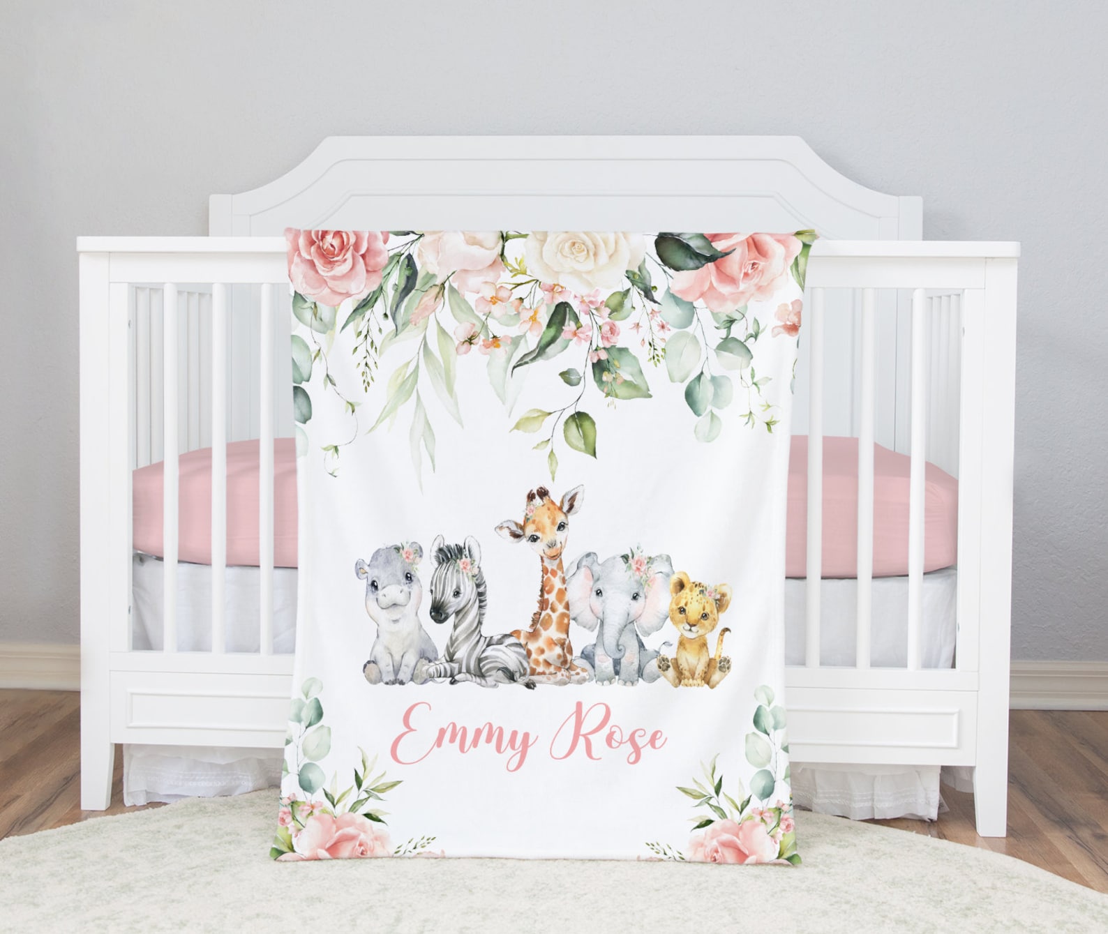 Safari Crib Bedding Set Personalized Baby Girl Blanket Etsy Canada