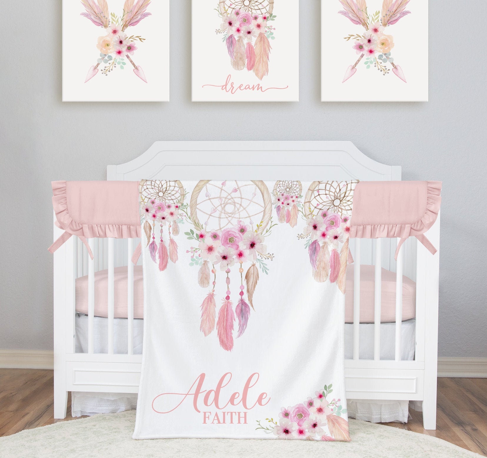 Baby Girl Boho Bedding Set Floral Boho Crib Bedding Set Etsy