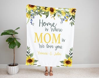 Regalo de Navidad personalizado para mamá- Manta personalizada con nombres -Manta girasol- Abuela Regalo de Navidad Manta familiar de niños