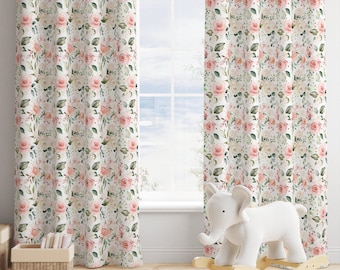Vintage Floral Curtains-  Pink Roses - Flowers Blackout Curtains - Custom Sheer Drapes Curtains For Girl Bedroom -Floral Nursery Decor - 315