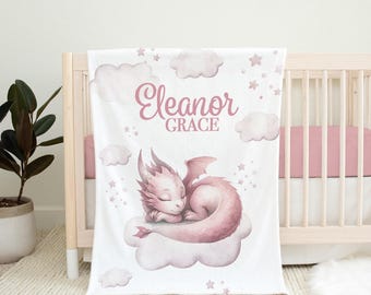 Girl Dragon Blanket, Dragon Personalized Baby Blanket, Baby Girl Blanket, Personalized Baby Blanket, Toddler Dragon Gift Dragon Nursery B341