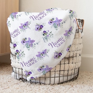 Personalized Wildflower Blanket, Custom Butterfly Name Blanket,  Nature Aesthetic Blanket, Baby Girl Shower gift,  Toddler girl gift  s378