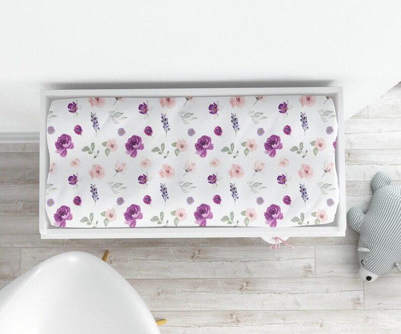 Elephant Baby Bedding Set, Purple Crib Bedding Set, Plum Floral Elephant Bedding, Personalized Crib Bedding Girl Floral Elephant Nursery image 6