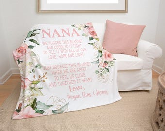 Mother's Day Gift For Grandmother - Personalized Blanket - Custom Mother's Day Gift -Grandma Blanket- Vintage Pink Floral Blanket for Mom