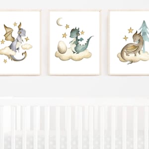 Arte mural de dragones - Arte mural de dragones para guardería - Para habitación infantil - Láminas de arte de dragones - Arte de acuarela para sala de juegos - Arte mural infantil de género neutro 322