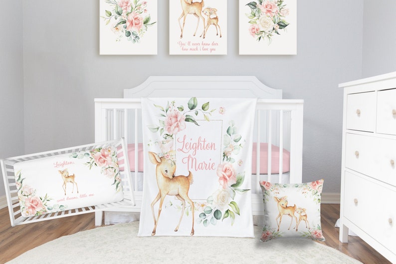 Floral Woodland Bedding Set Personalized Baby Girl Blanket Etsy