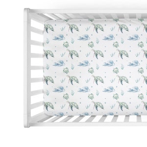 Sea Turtle Crib Sheet for Baby Boy Nursery Gender Neutral Baby Bedding -Under the Sea Baby Shower Gift -Custom Sea Turtle Sheet -Ocean waves
