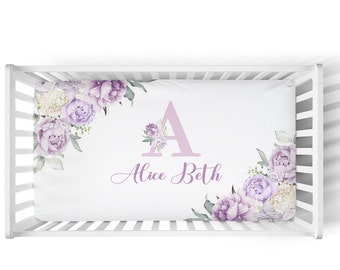 Personalized Floral Crib Sheet for Baby Girl Nursery- Lilac Floral Baby Bedding -Custom Baby Girl Shower Gift -Monogrammed Crib Sheet - S304