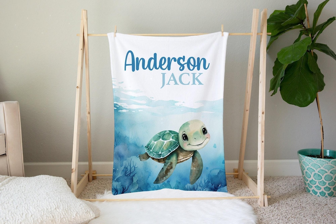 Personalized Sea Turtle Blanket -baby Boy Blanket -custom Ocean Baby ...
