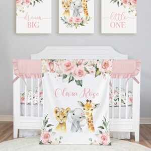 Safari Crib Bedding Set, Personalized Baby Girl Blanket, Safari Animal Nursery Set Baby Girl Bedding Set Safari Crib Sheet, Elephant Bedding image 2